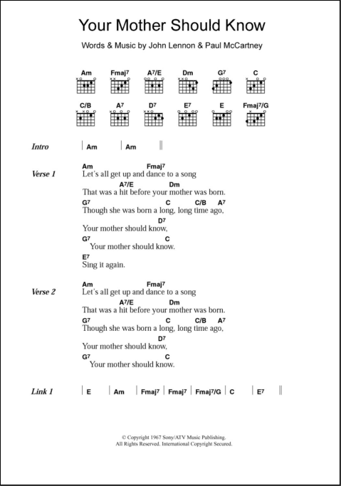 Your Mother Should Know Guitar Chords Lyrics ZZounds