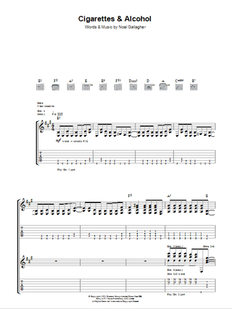 cigarettes out the window guitar tabs Cigarettes & Alcohol