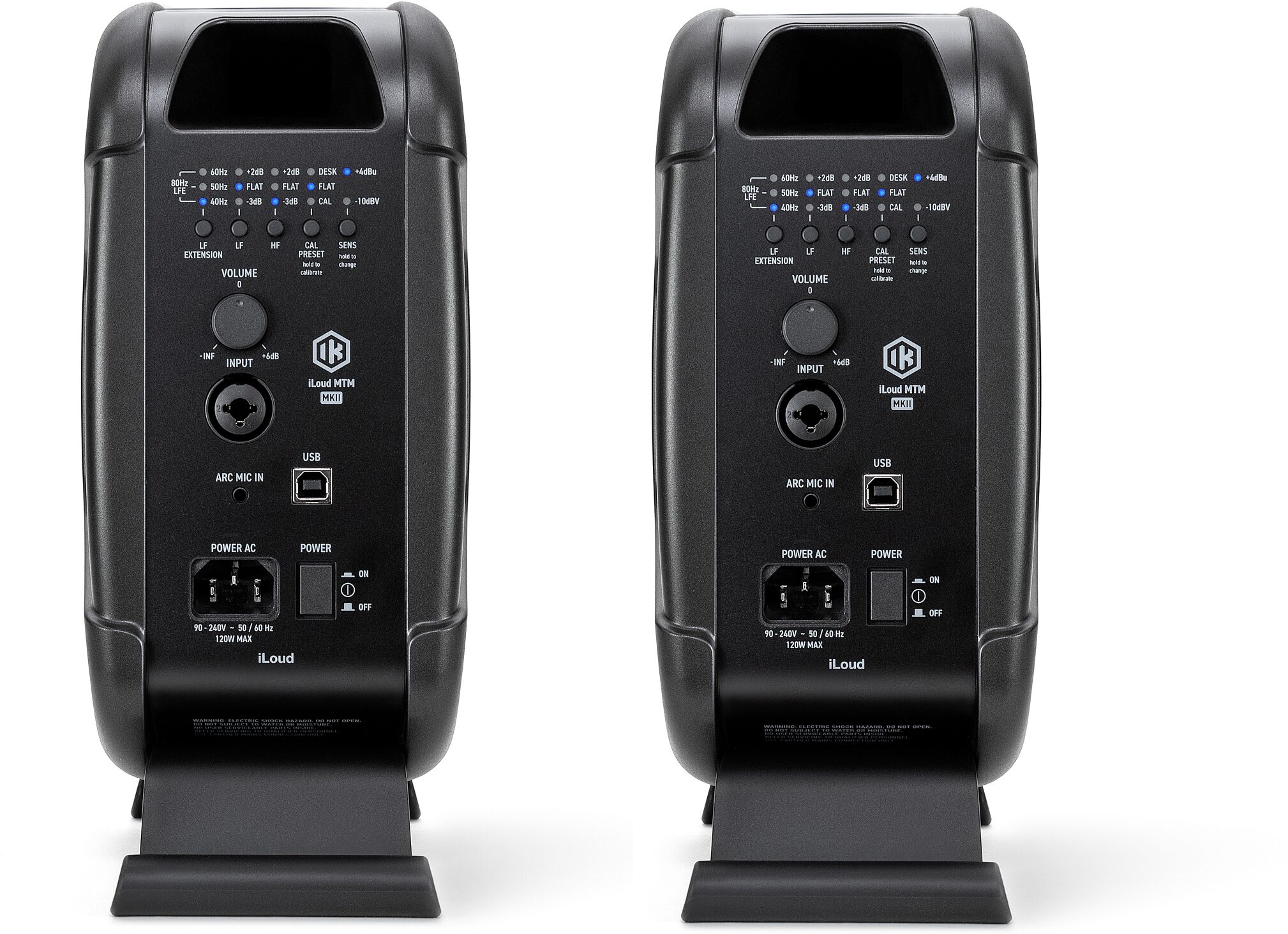 IK Multimedia iLoud MTM MKII Studio Monitor, Pair, Black, includes ARC mic, Main with all components Back