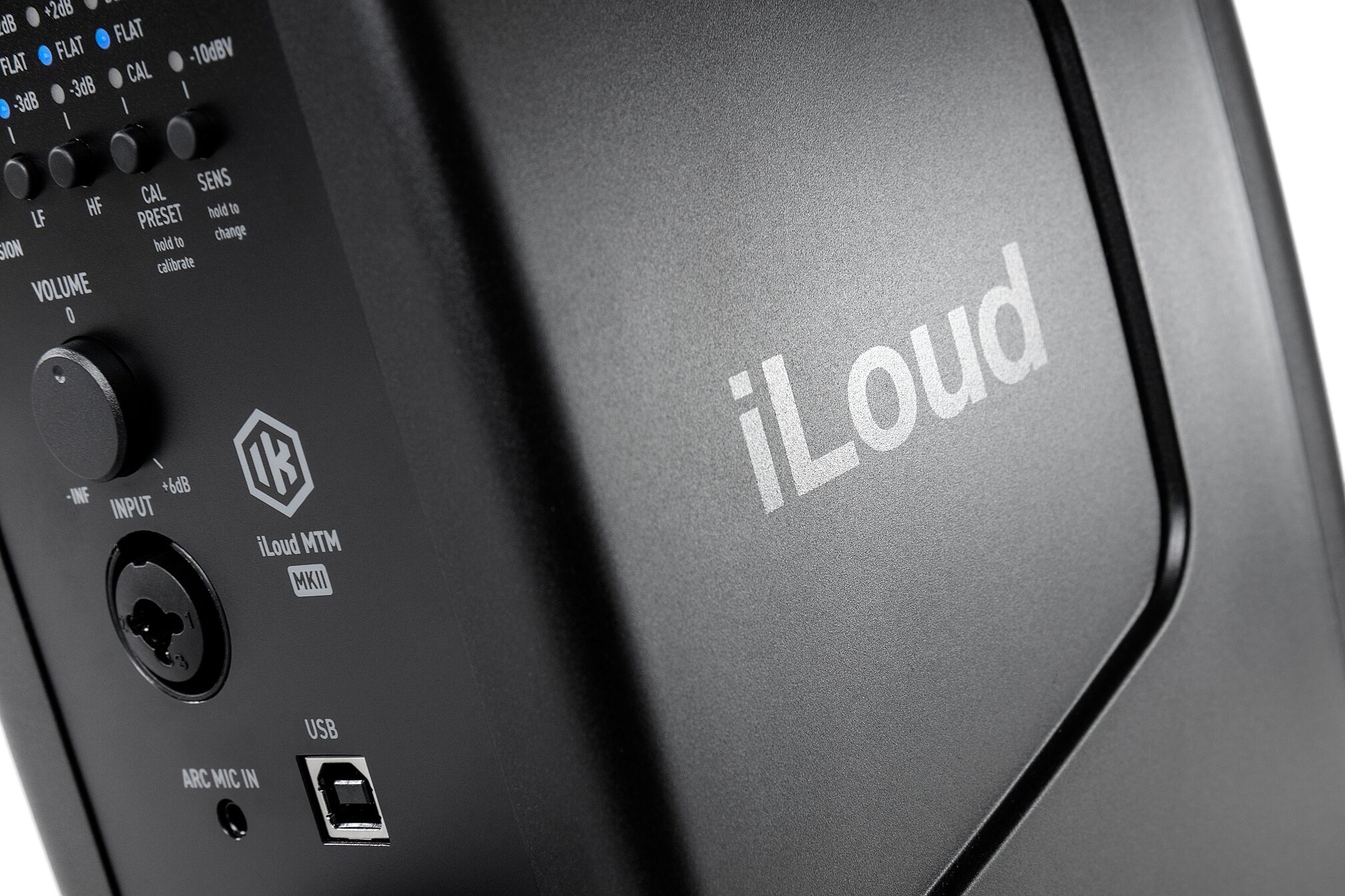 IK Multimedia iLoud MTM MKII Studio Monitor, Pair, Black, includes ARC mic, Action Position Back