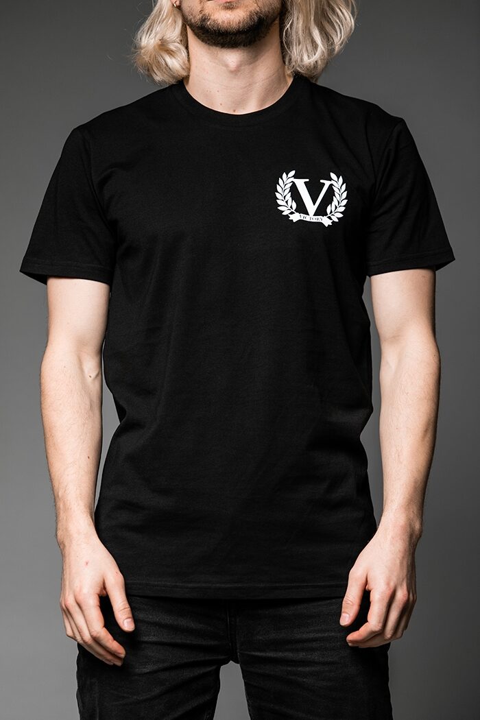 Victory Copper T-Shirt, Black with White Logo, Small, Action Position Back