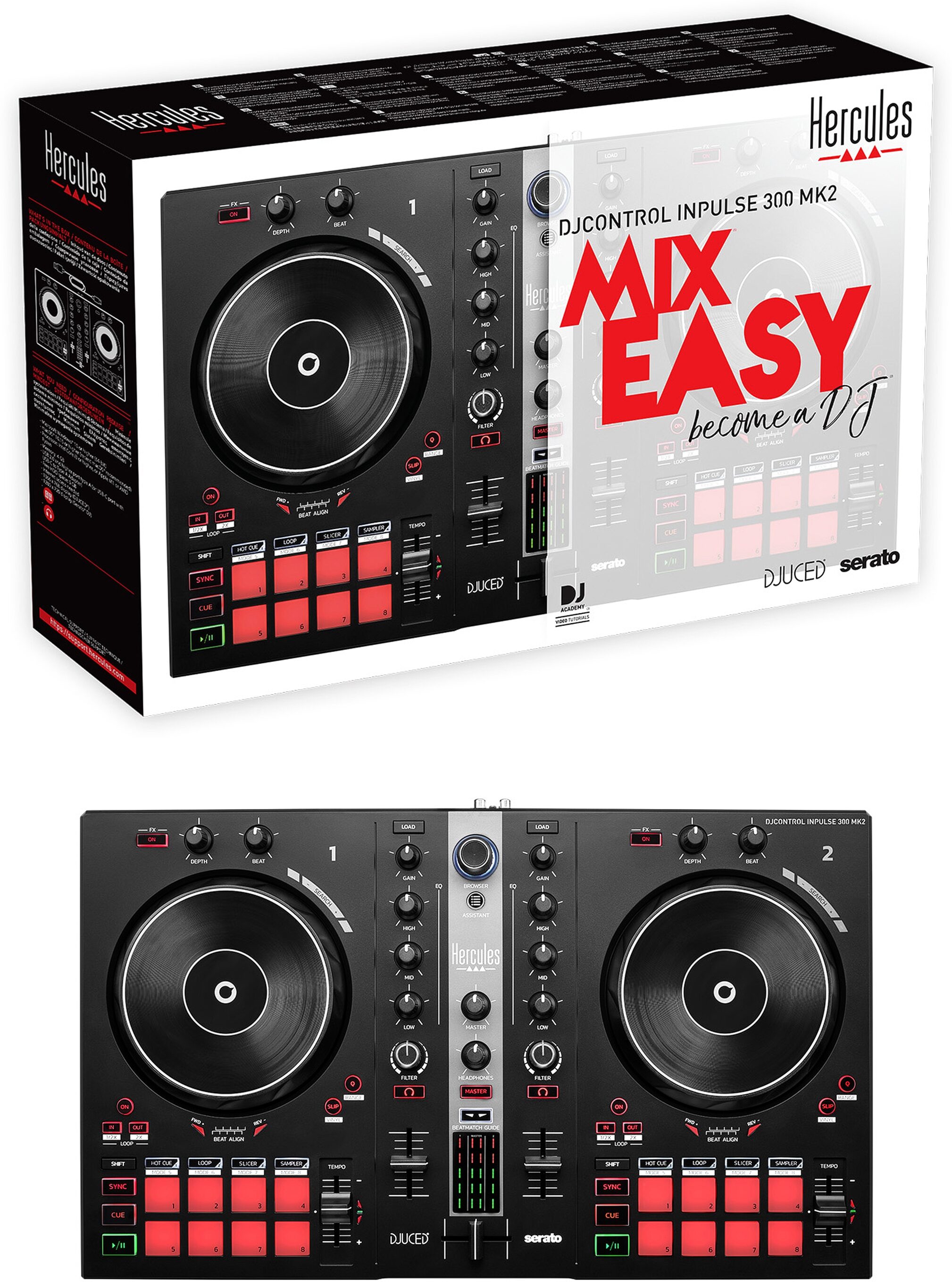 Hercules DJControl Inpulse 300 MK2 DJ Controller, New, Action Position Back
