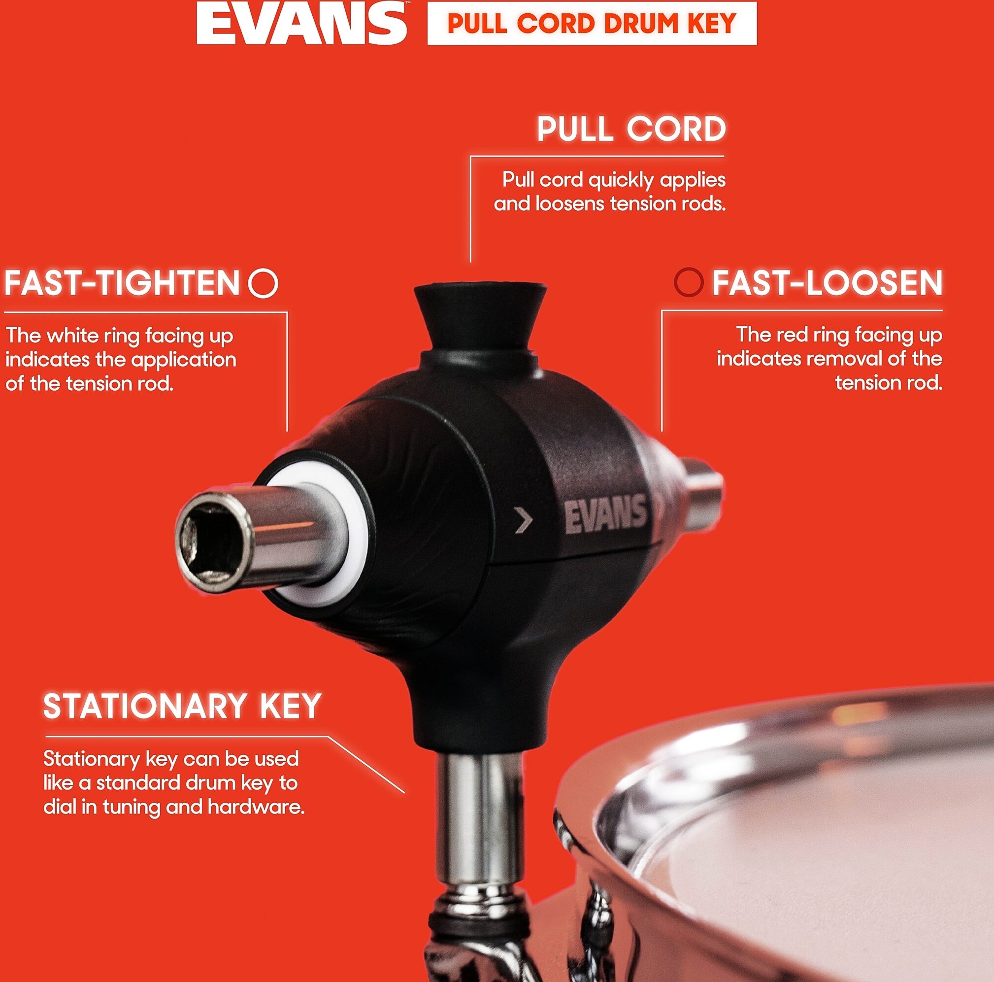 Evans DAPCK Pull Cord Drum Key, New, Action Position Back