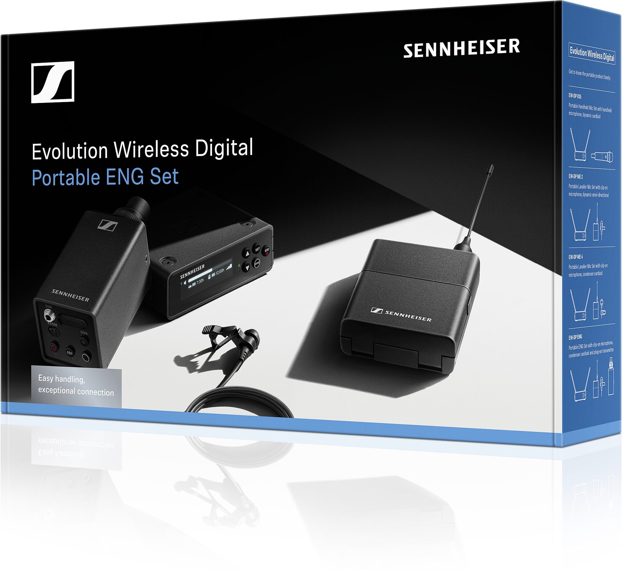Sennheiser EW-DP Portable ENG Set Wireless Camera-Mount System with Omni Lavalier and Plug-On Transmitter, Band Q1-6 (470.2 - 526 MHz), Package Front