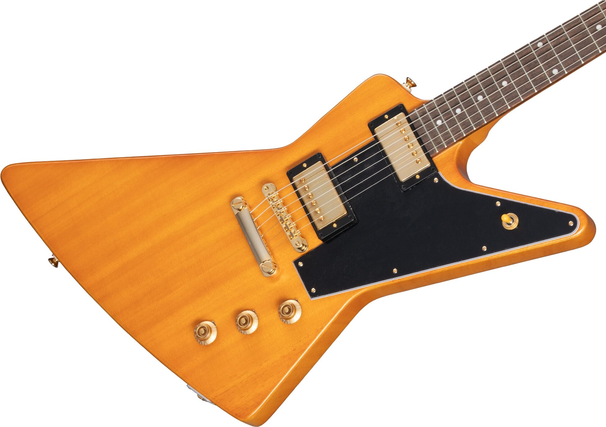 Epiphone 1958 Korina Explorer Electric Guitar (with Case), Aged Natural, with Black Pickguard, Action Position Back