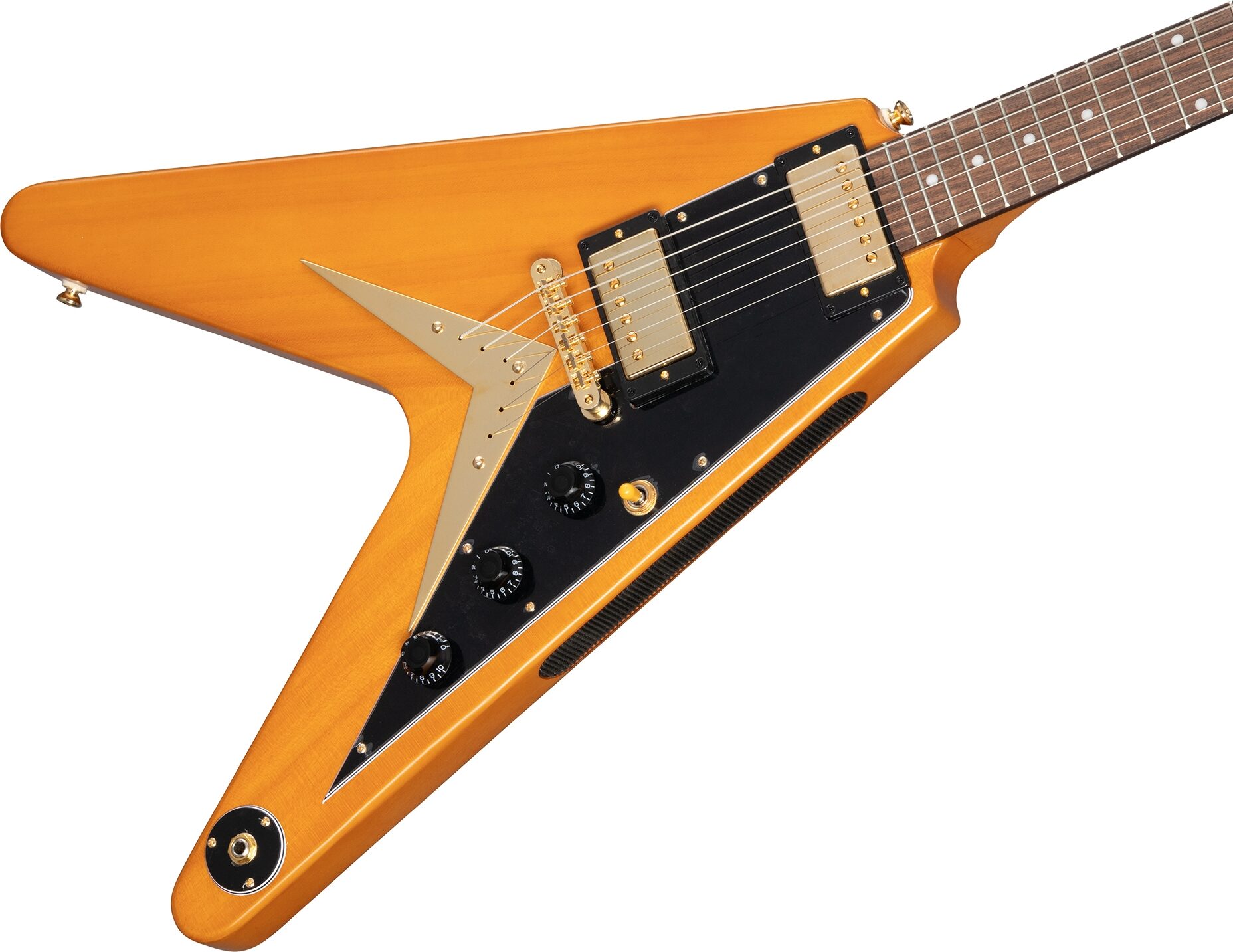 Epiphone 1958 Korina Flying V Electric Guitar (with Case), Action Position Back