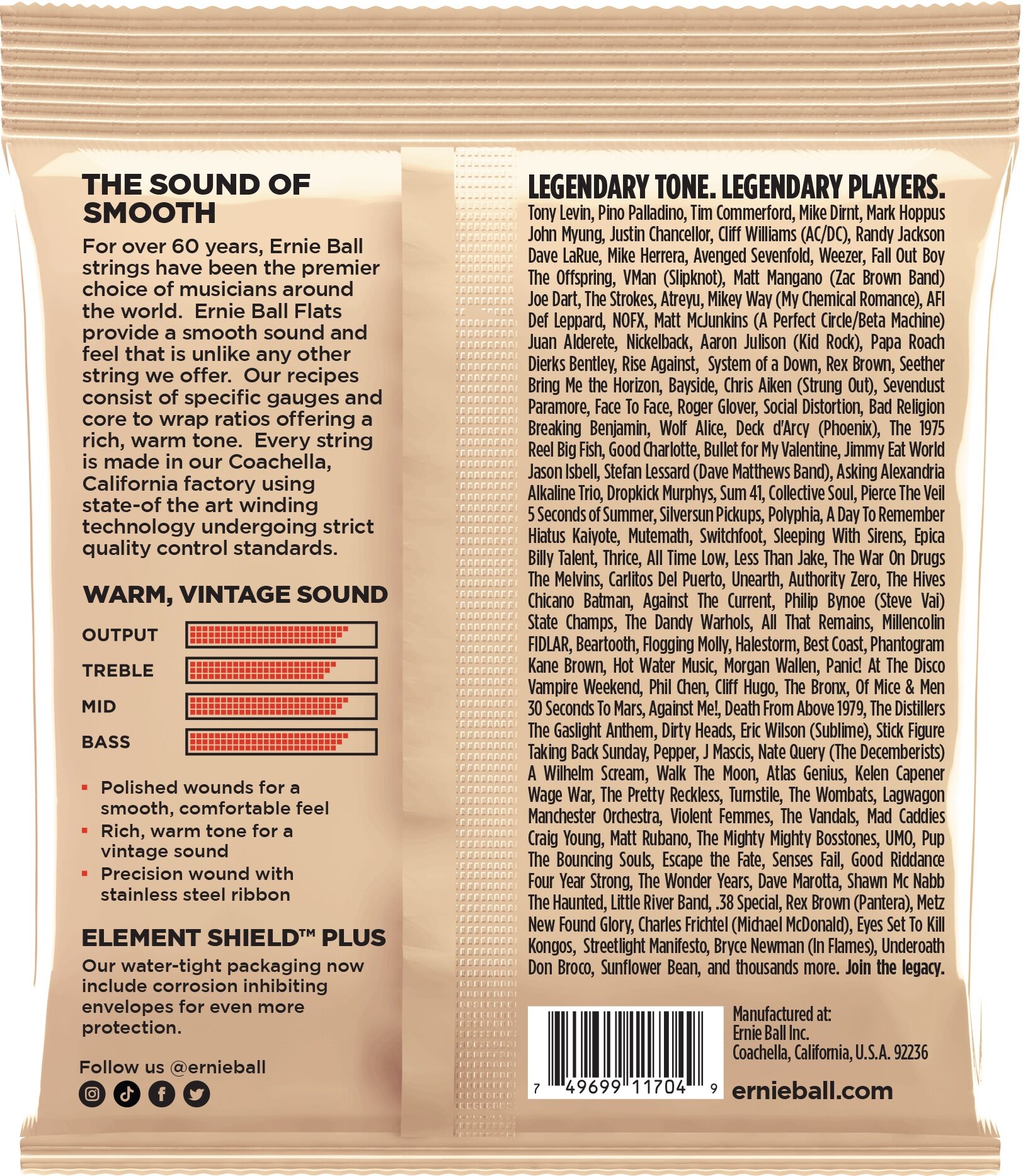 Ernie Ball Flatwound Electric Bass Strings, New, Action Position Back