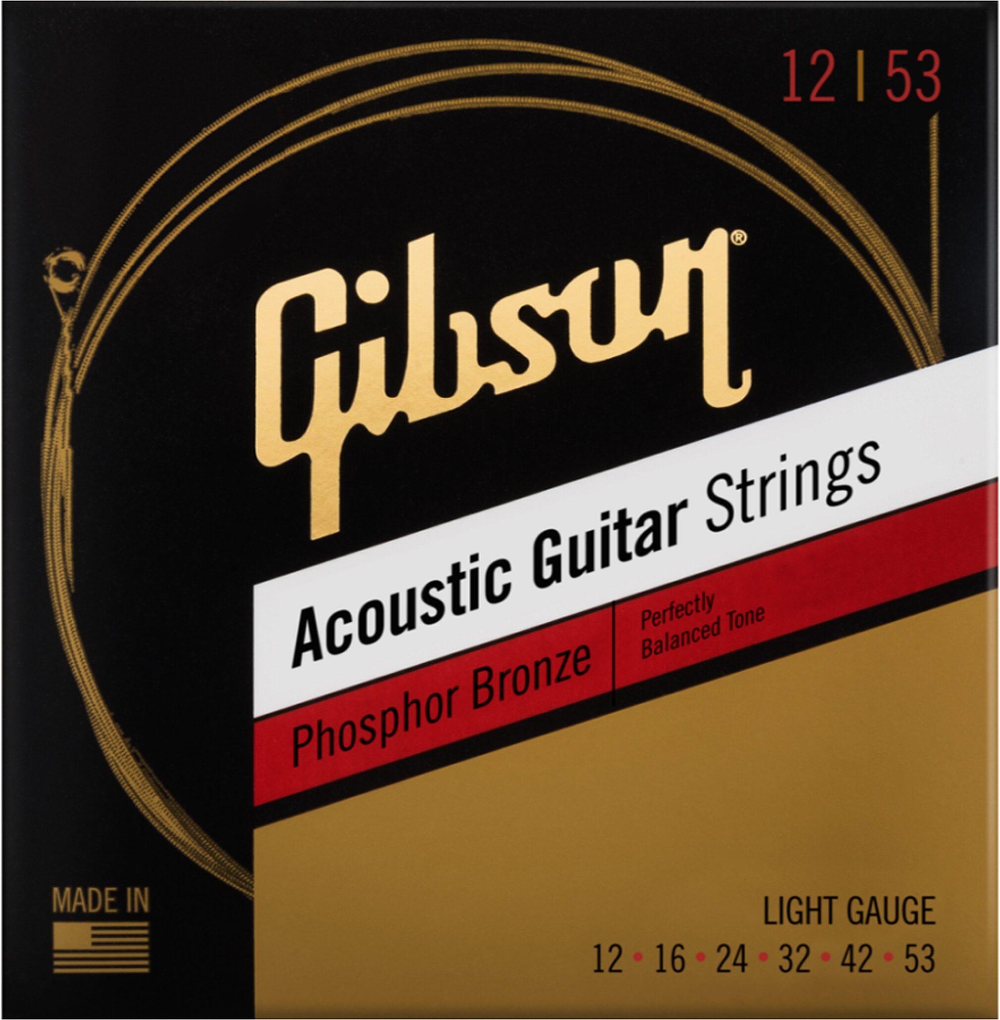 Gibson Phosphor Bronze Acoustic Guitar Strings, Light, Action Position Back
