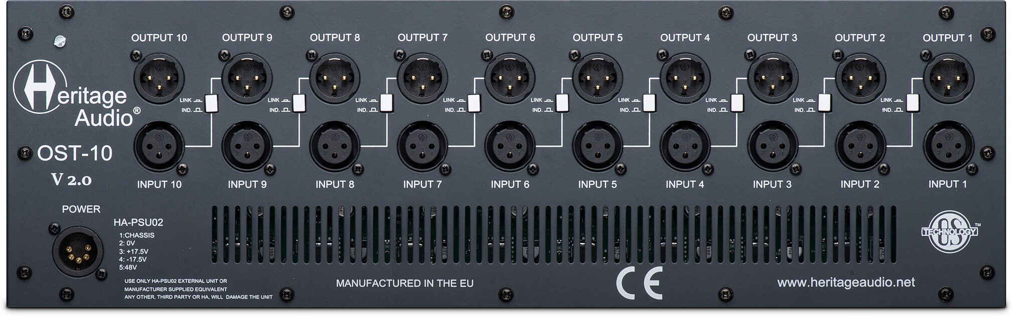 Heritage Audio OST-10 V2 Ten-Slot 500 Series Rack, Open Box (Like New), Action Position Back