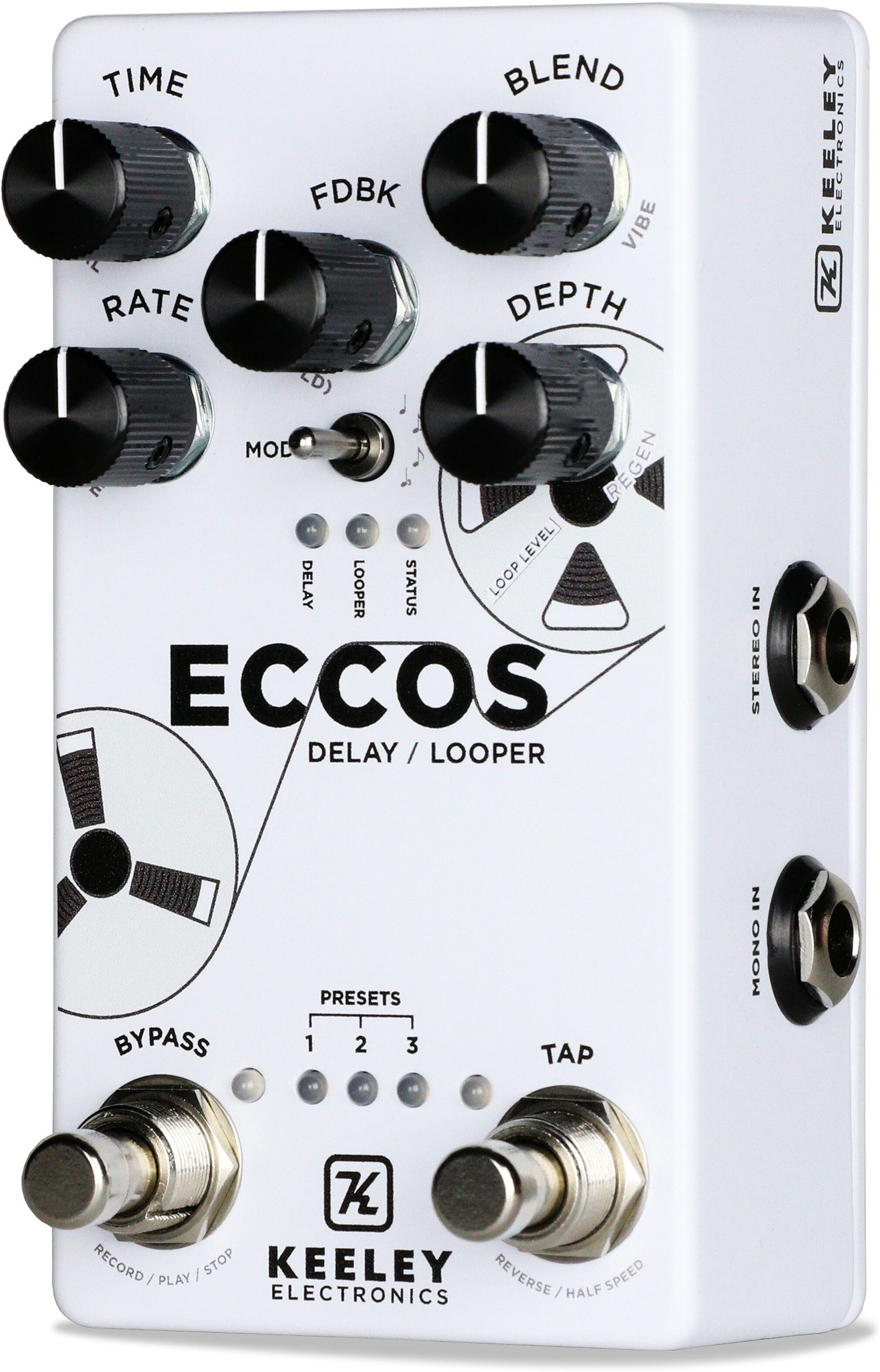Keeley ECCOS Delay and Looper Pedal, New, Action Position Back