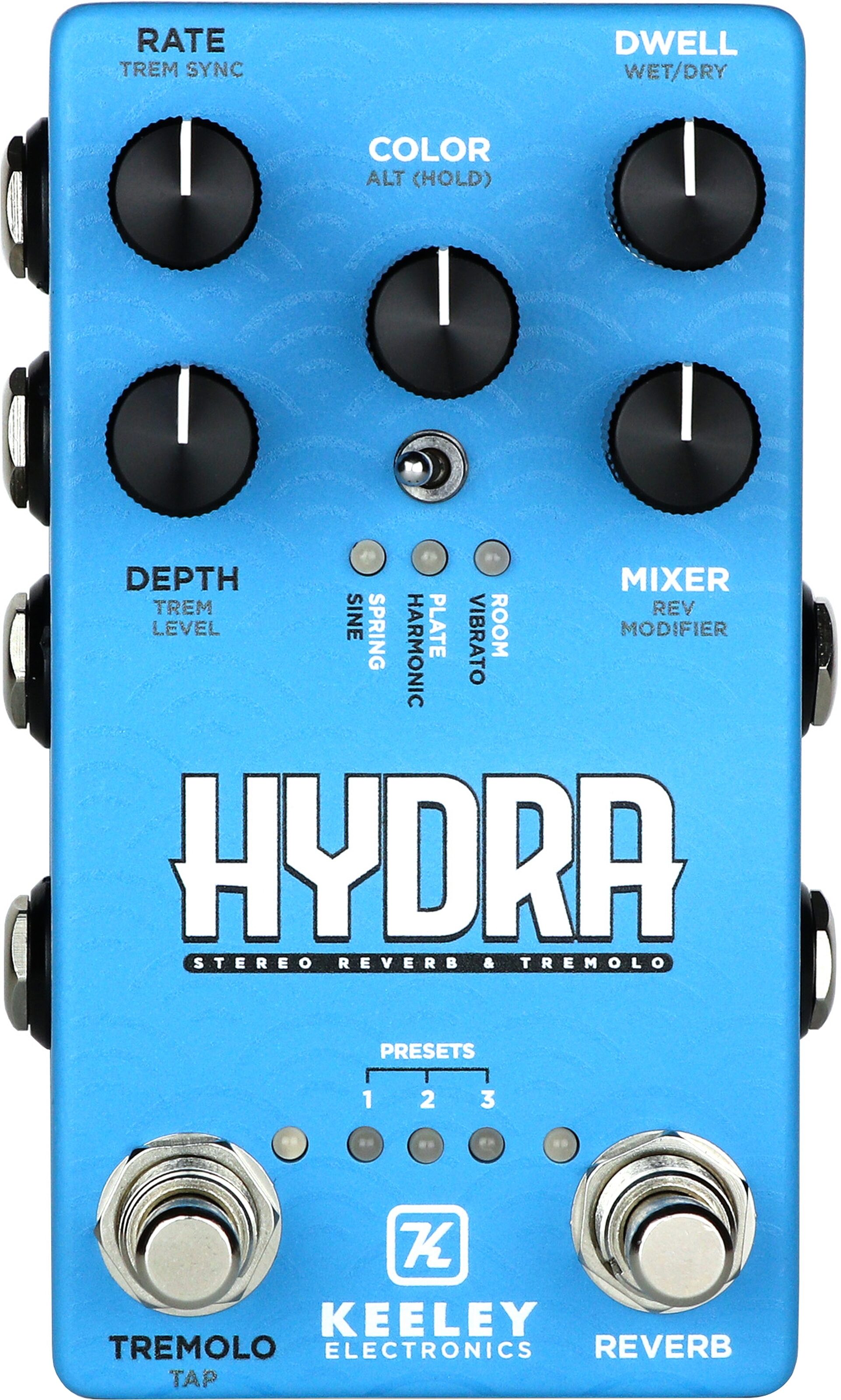 Keeley Hydra Stereo Reverb and Tremolo Pedal, New, Action Position Back