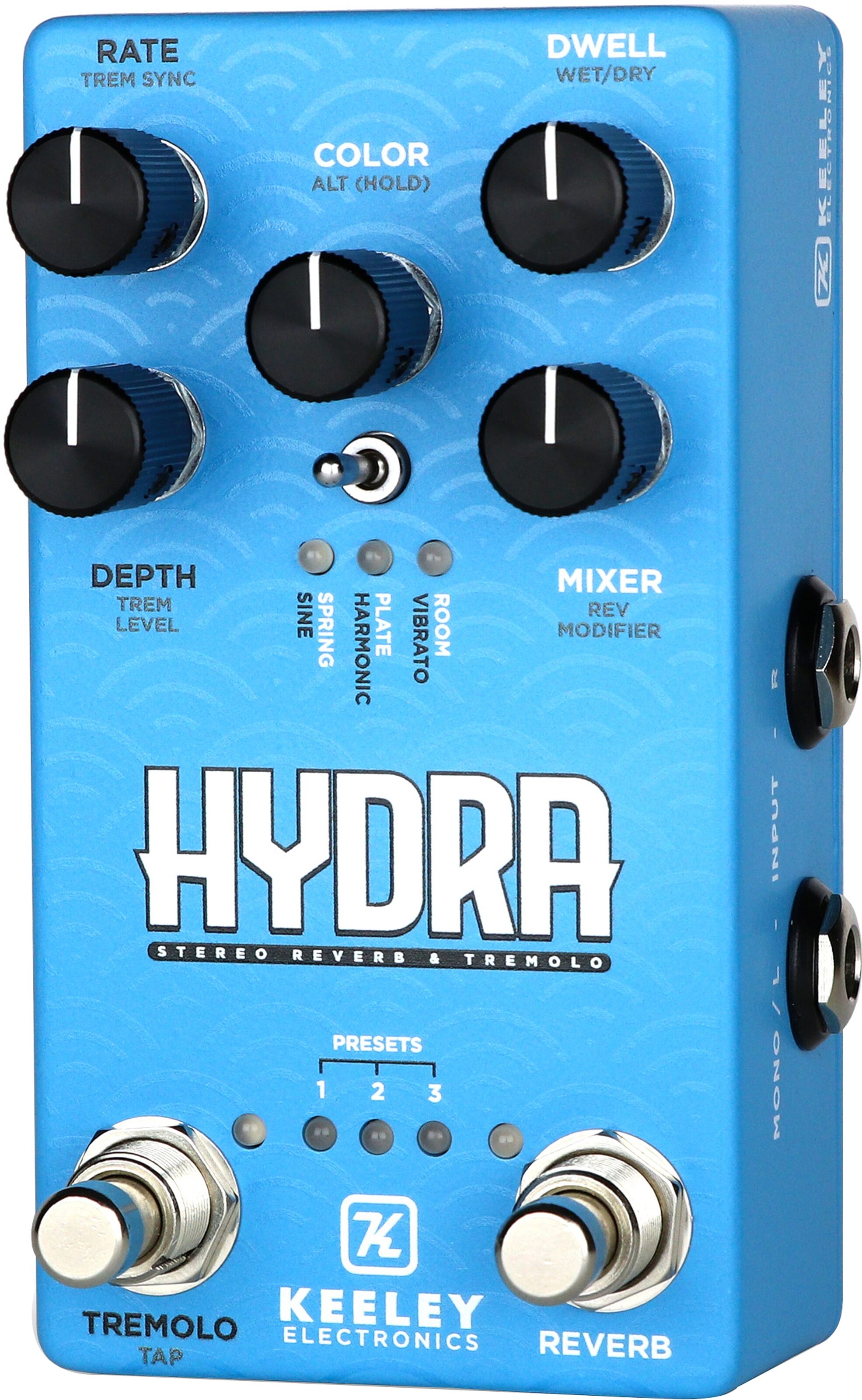Keeley Hydra Stereo Reverb and Tremolo Pedal, New, Action Position Back