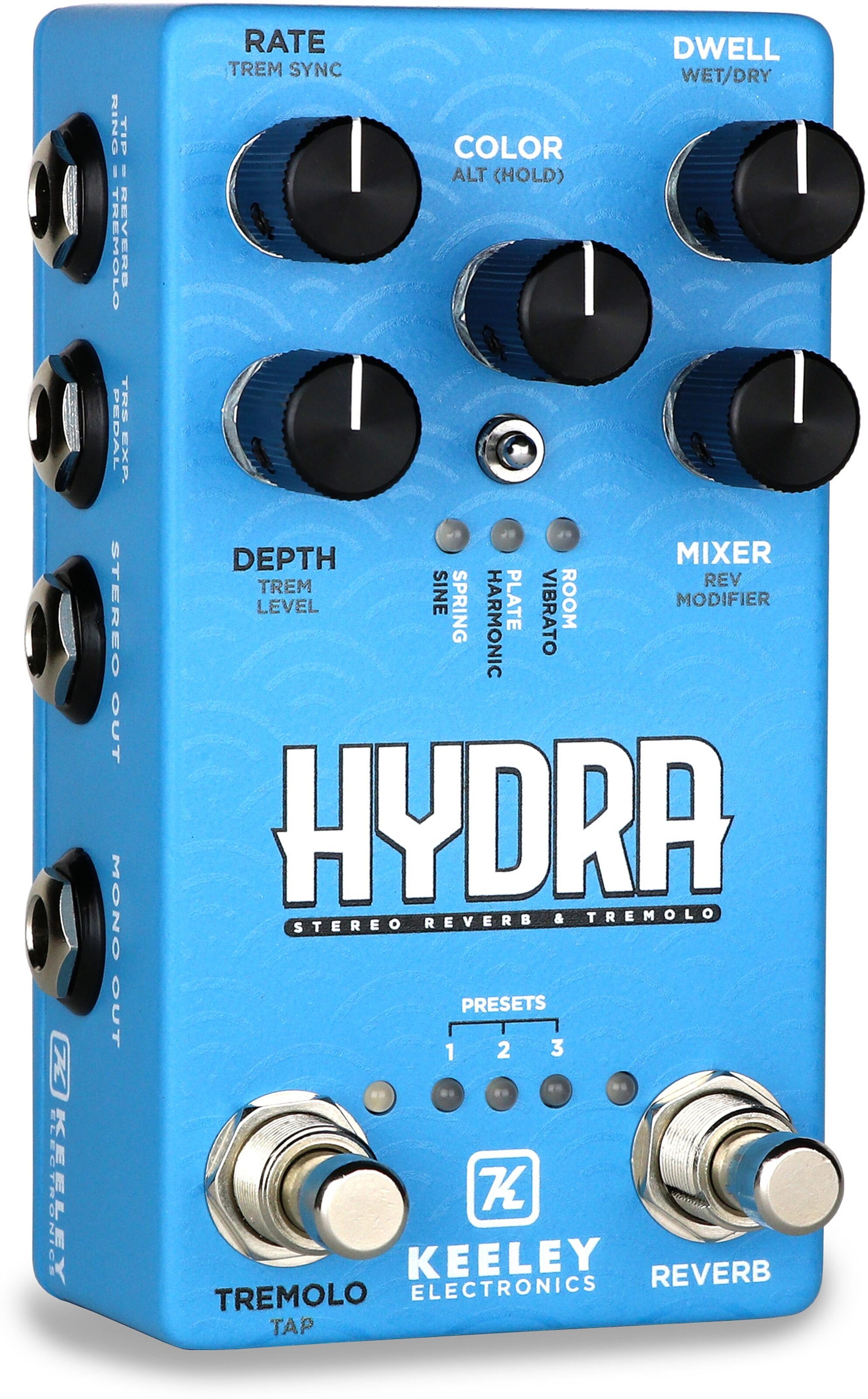 Keeley Hydra Stereo Reverb and Tremolo Pedal, New, Action Position Back