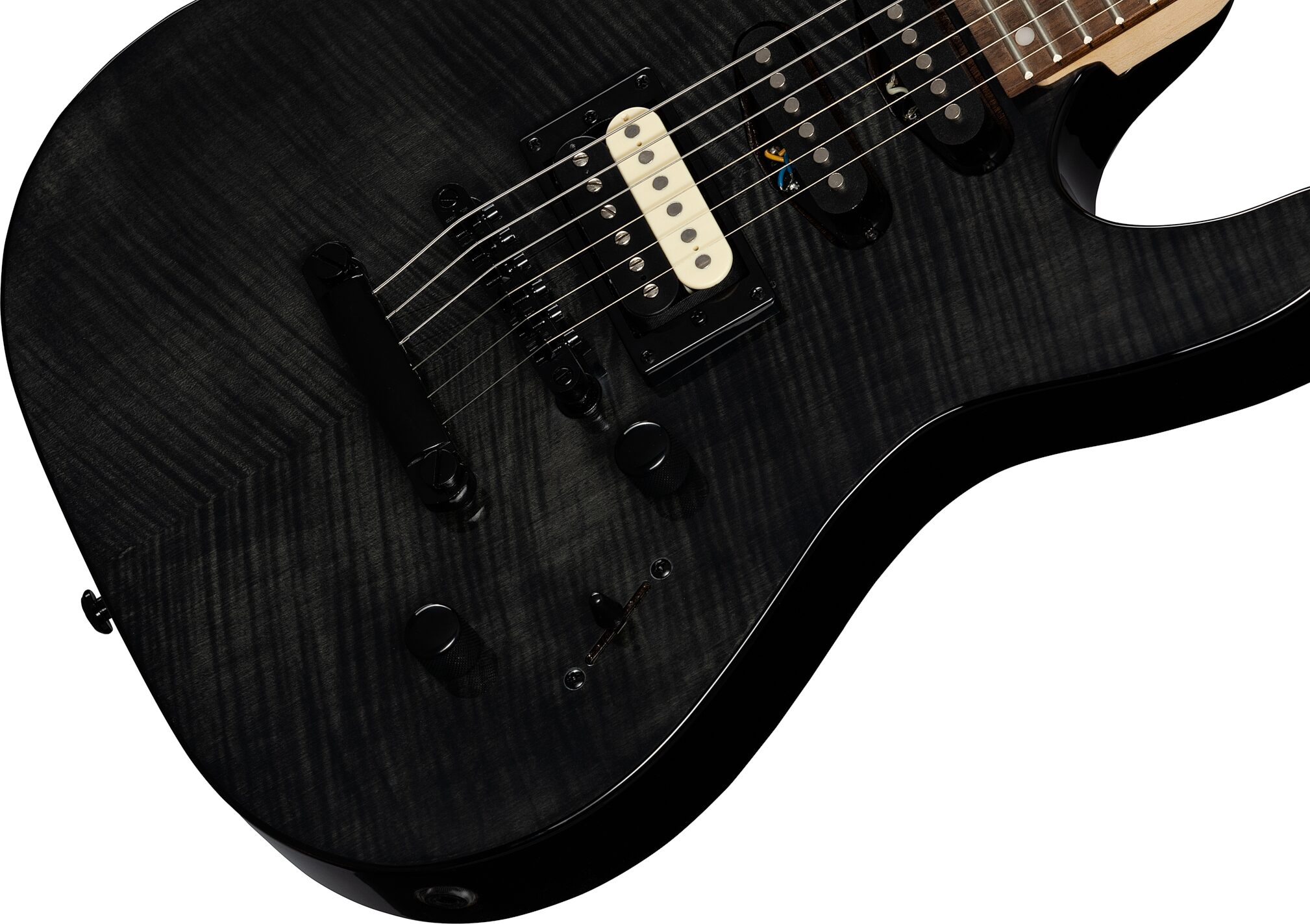 Kramer Striker Figured HSS Electric Guitar, Laurel Fingerboard, Transparent Black, Open Box (Very Good), Action Position Back
