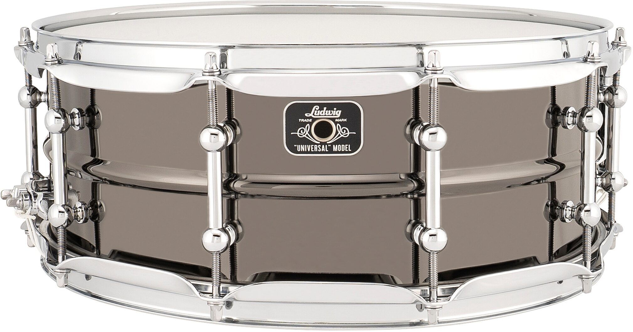 Ludwig Universal Brass Snare Drum, Black Chrome, 5.5x14", Action Position Back