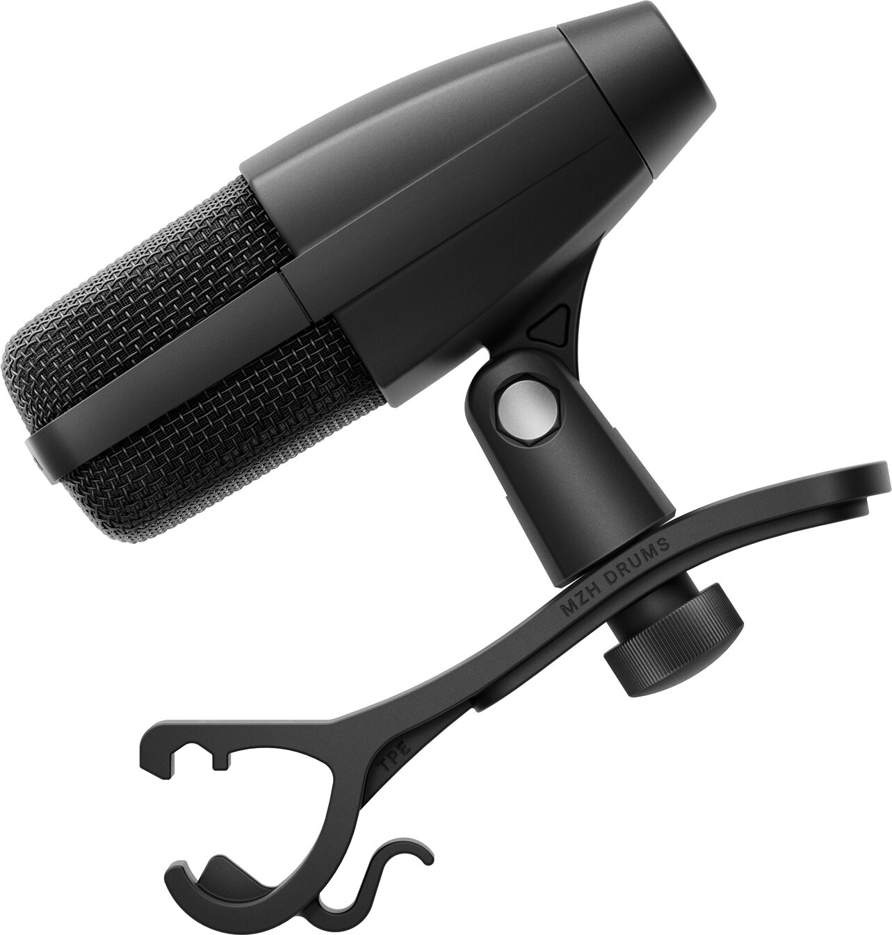 Sennheiser MD 421 Kompakt Dynamic Cardioid Microphone, Standard Black, with MZH Drum Clamp, Action Position Back