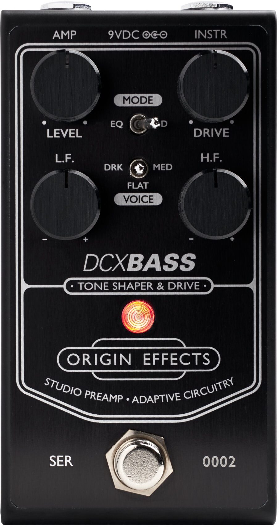 Origin Effects DCX Bass Preamp Pedal, Black, Action Position Front