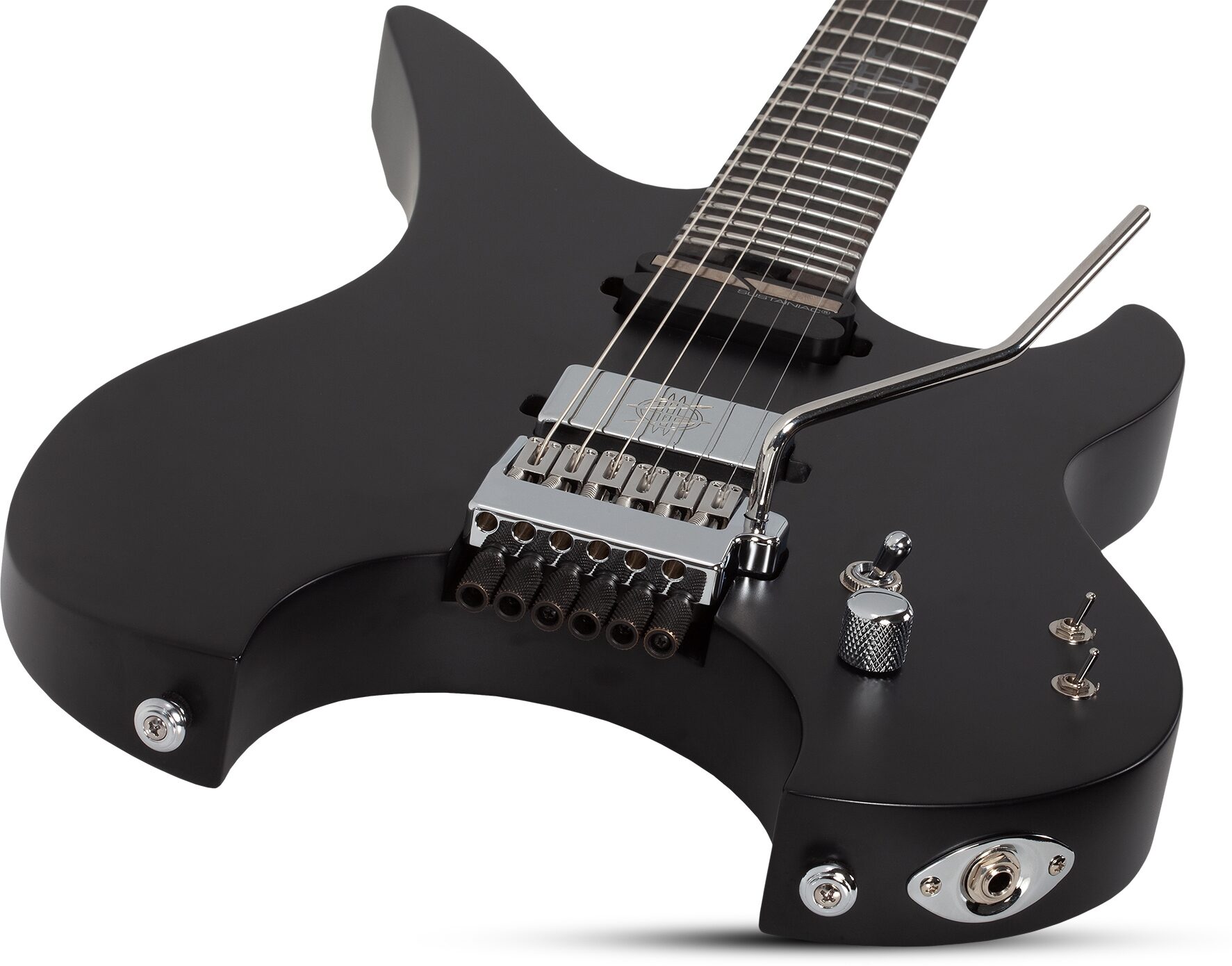 Schecter Synyster Gates Custom-6 TR-S Signature Headless Electric Guitar, Satin Black, Action Position Back
