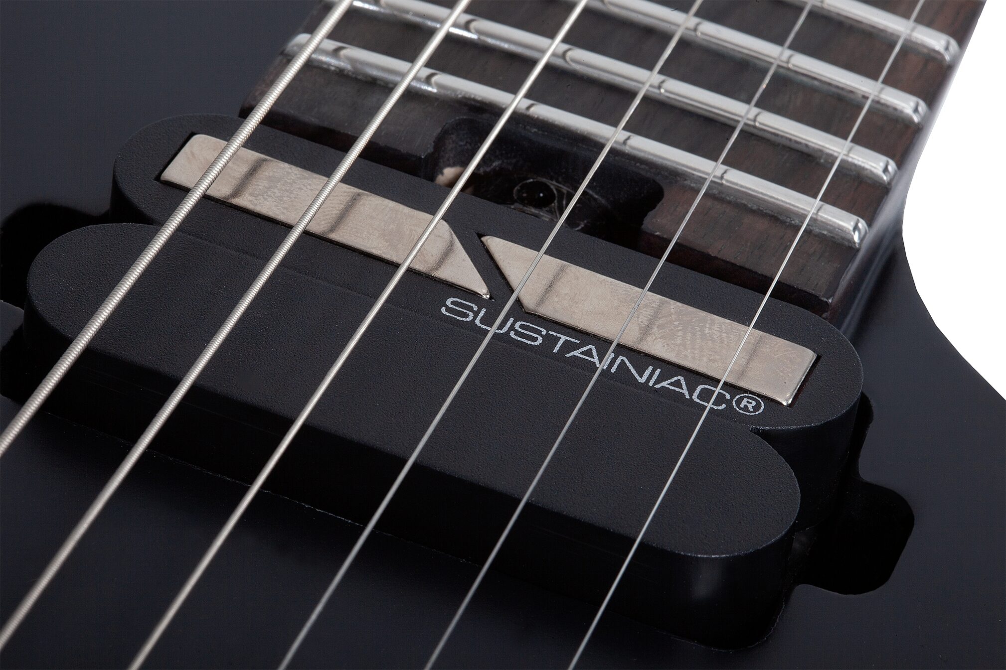 Schecter Synyster Gates Custom-6 TR-S Signature Headless Electric Guitar, Satin Black, Action Position Back