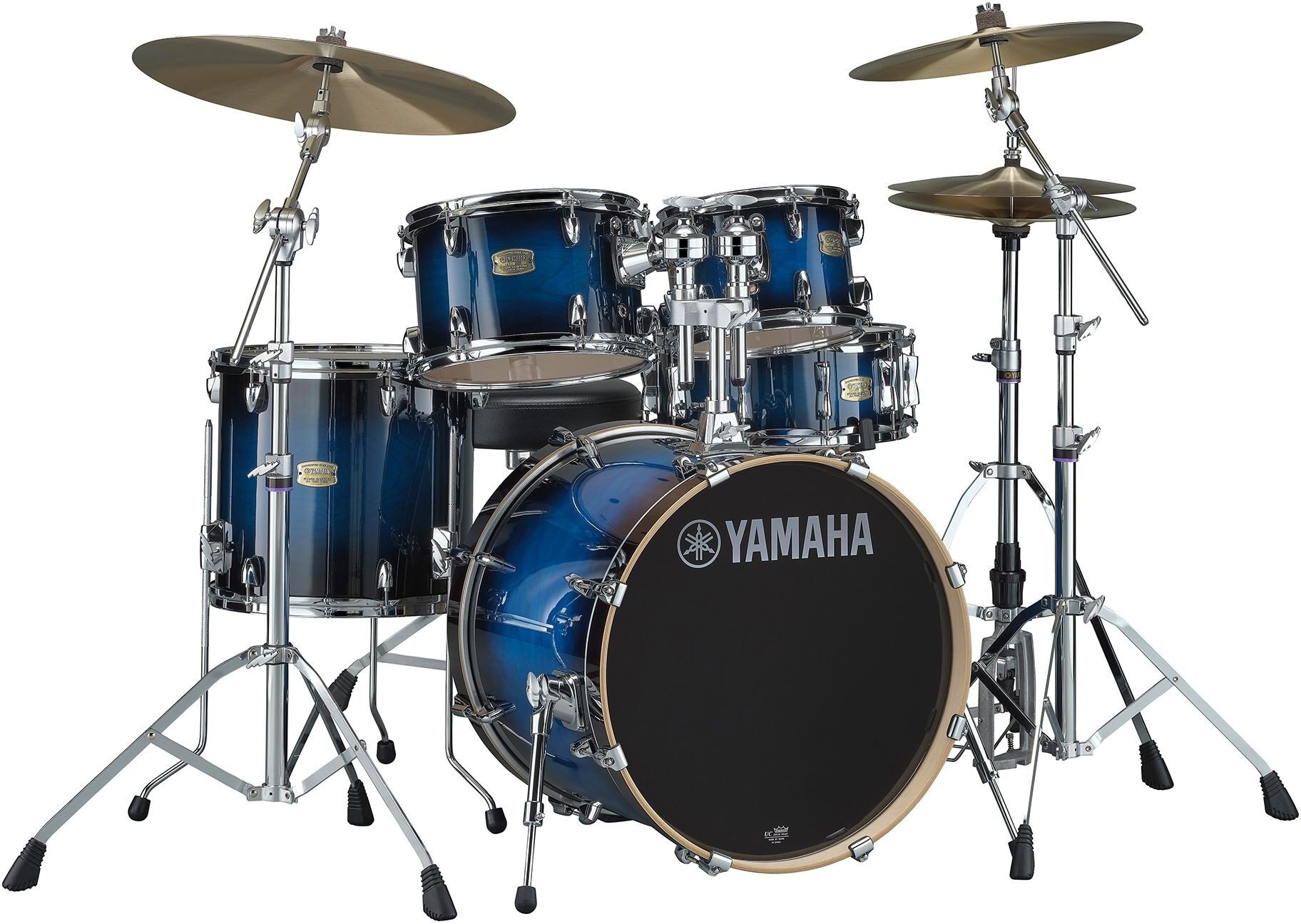 Yamaha SBP0F50 Stage Custom Drum Shell Kit, 5-Piece, Deep Blue Burst, with Hardware and Drum Throne, Action Position Back