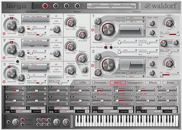 open zoom image for Waldorf Largo Software Synthesizer (Mac and Windows), Screenshot - Matrix