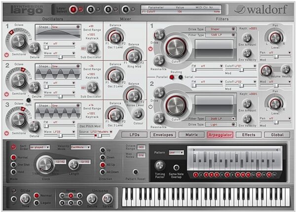 open zoom image for Waldorf Largo Software Synthesizer (Mac and Windows), Screenshot - Arpeggiator
