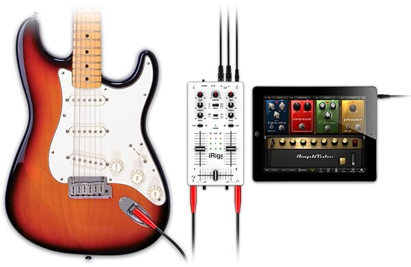 open zoom image for IK Multimedia iRig Mix Mixer for iDevices, In Use with Guitar and iPad
