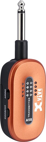 open zoom image for Xvive A58 Digital 5.8 GHz Wireless Guitar System, Orange, Transmitter Angle