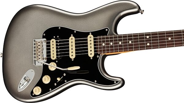 open zoom image for Fender American Pro II HSS Stratocaster Electric Guitar, Rosewood Fingerboard (with Case), Mercury, Action Position Back