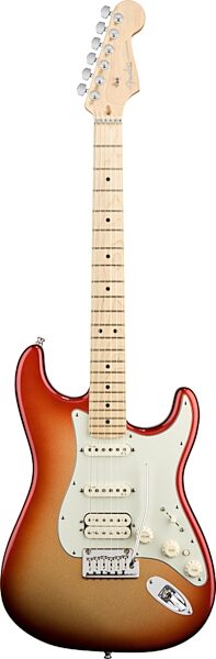 open zoom image for Fender American Deluxe Stratocaster HSS Electric Guitar (Maple with Case), Sunset Metallic