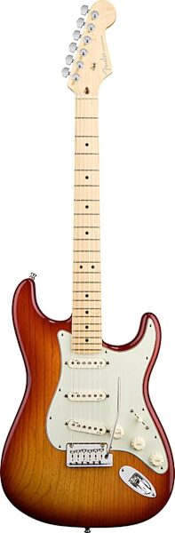 open zoom image for Fender American Deluxe Stratocaster Ash Electric Guitar (Maple with Case), Aged Cherry Burst