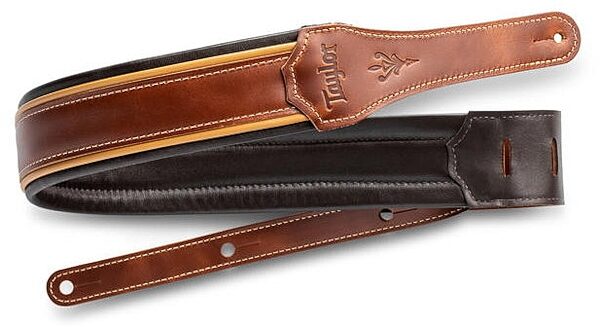 open zoom image for Taylor Century Leather Guitar Strap, Medium Brown/Butterscotch/Black, Main--TW-Straps-4107-25