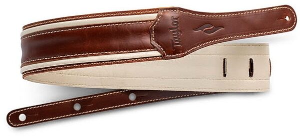 open zoom image for Taylor Element 2.5" Leather Guitar Strap, Brown/Cream, Main--TW-Straps-4113-25