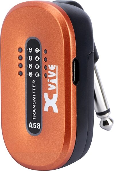 open zoom image for Xvive A58 Digital 5.8 GHz Wireless Guitar System, Orange, Transmitter Angle