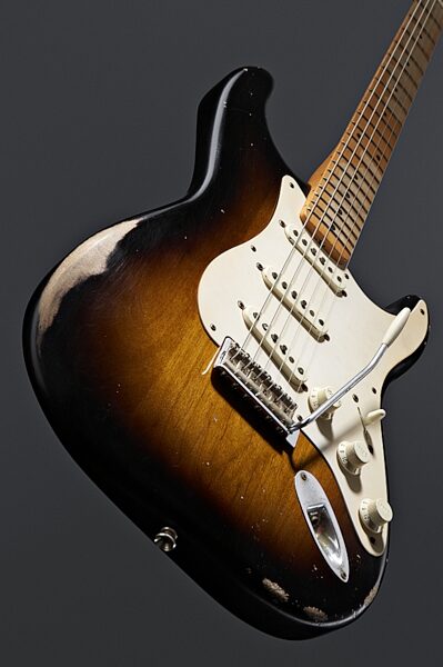 open zoom image for Fender Road Worn 50s Stratocaster Electric Guitar (with Gig Bag), 2-Color Sunburst Closeup