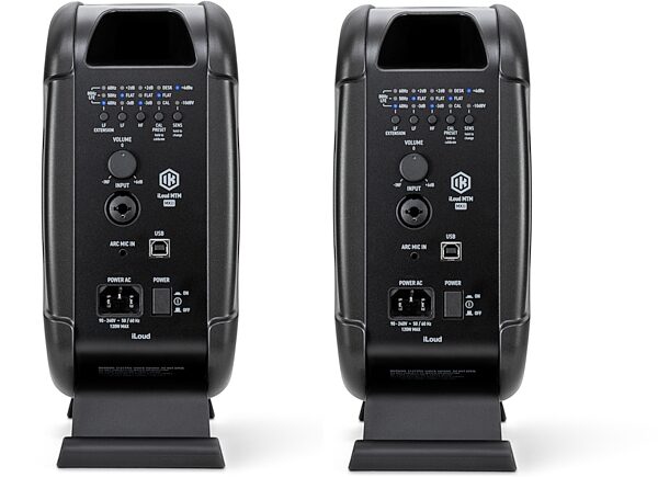 open zoom image for IK Multimedia iLoud MTM MKII Studio Monitor, Pair, Black, includes ARC mic, Main with all components Back