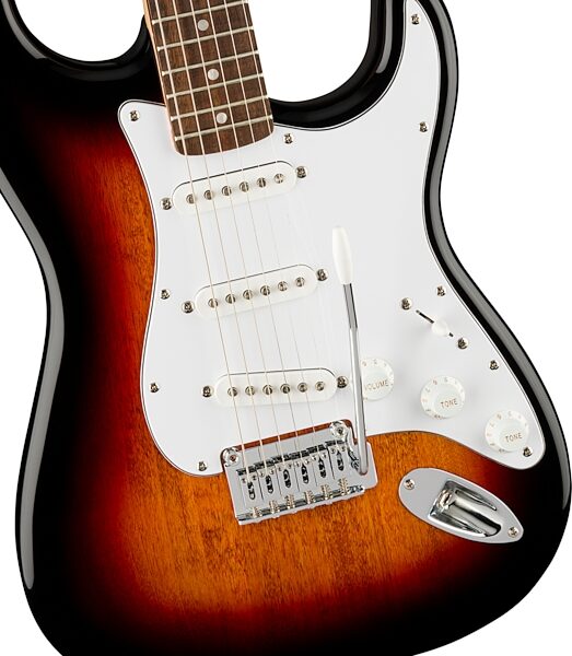 open zoom image for Squier Affinity Stratocaster Electric Guitar, with Laurel Fingerboard, 3-Color Sunburst, Action Position Back