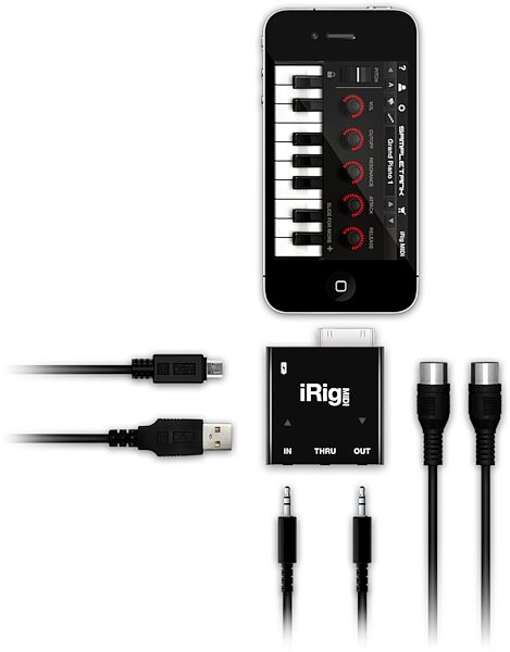 open zoom image for IK Multimedia iRig MIDI Interface for iDevices, Front and Side Connections