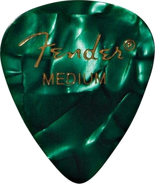 open zoom image for Fender 351 Classic Celluloid Pick (Medium), 12-Pack, Green Moto, Action Position Back