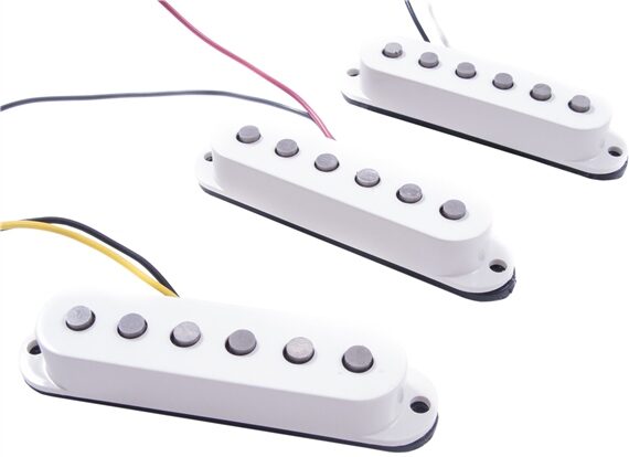 open zoom image for Fender Deluxe Drive Stratocaster Pickups, White, Set of 3, Action Position Back