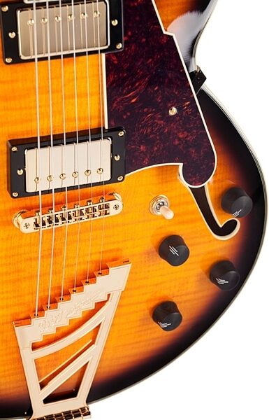 open zoom image for D'Angelico EXSS Semi-Hollow Electric Guitar, Vintage Sunburst - Controls
