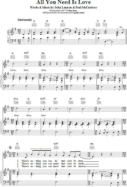 open zoom image for All You Need Is Love - Piano/Vocal/Guitar, New, Main