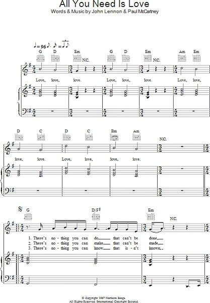 open zoom image for All You Need Is Love - Piano/Vocal/Guitar, New, Main