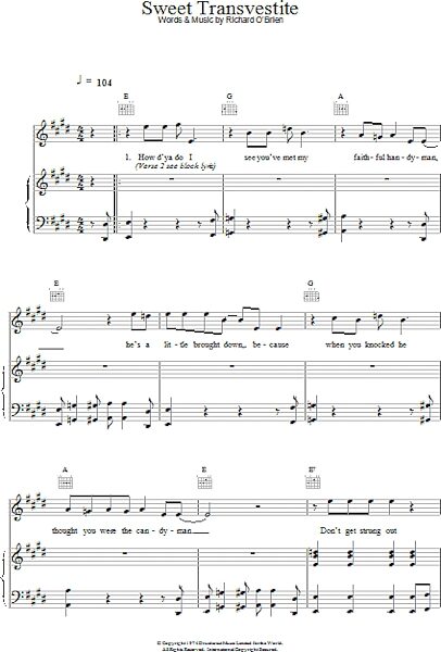 open zoom image for Sweet Transvestite - Piano/Vocal/Guitar, New, Main