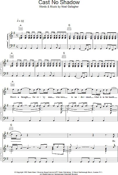 open zoom image for Cast No Shadow - Piano/Vocal/Guitar, New, Main