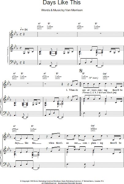 open zoom image for Days Like This - Piano/Vocal/Guitar, New, Main