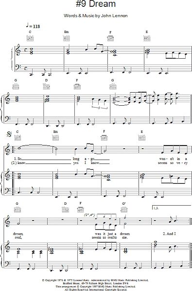open zoom image for #9 Dream - Piano/Vocal/Guitar, New, Main