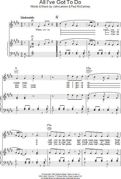 open zoom image for All I've Got To Do - Piano/Vocal/Guitar, New, Main