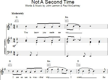 open zoom image for Not A Second Time - Piano/Vocal/Guitar, New, Main