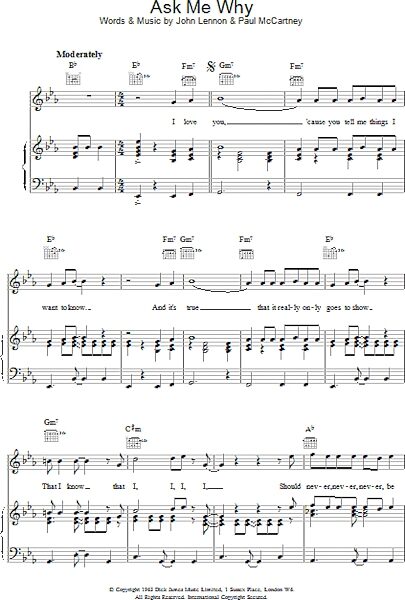 open zoom image for Ask Me Why - Piano/Vocal/Guitar, New, Main